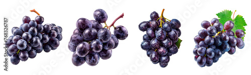 Bunch of grapes set with transparent background, PNG format