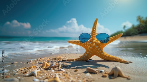 Sunny Beach Starfish Sporting Sunglasses © hisilly