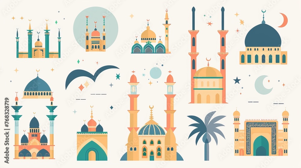 A collection of Arabic and Turkish icons presented in vector illustrations, capturing the essence of the cultures
