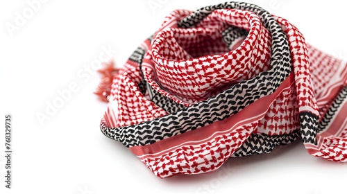A traditional Arabic headgear, the Keffiyeh, is presented isolated on a white background