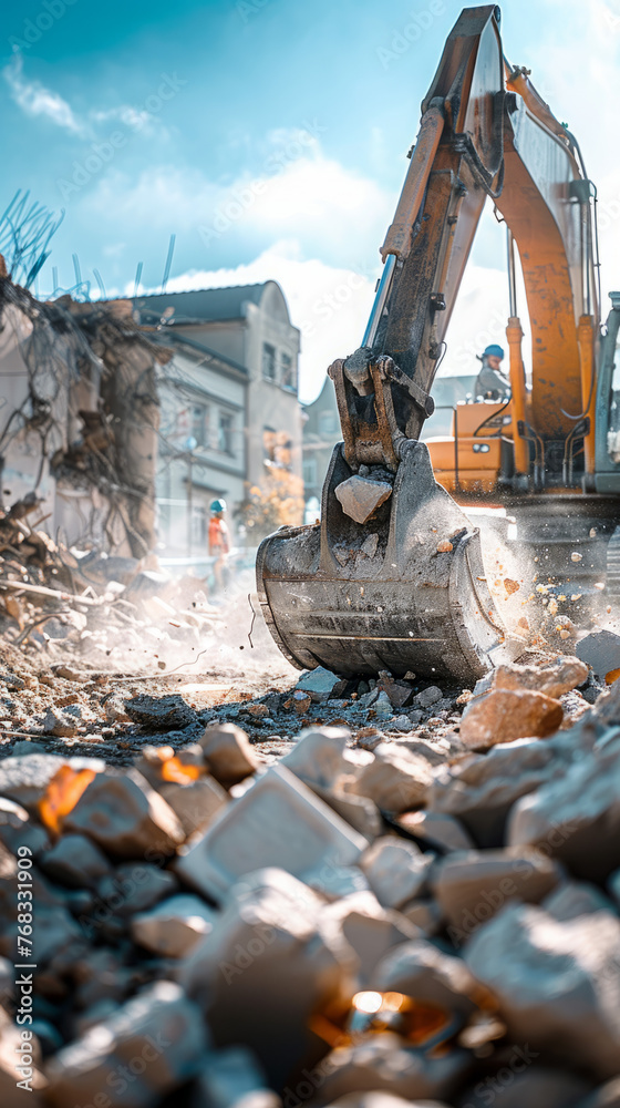 Fototapeta premium Excavator working on a construction site. and construction tools.