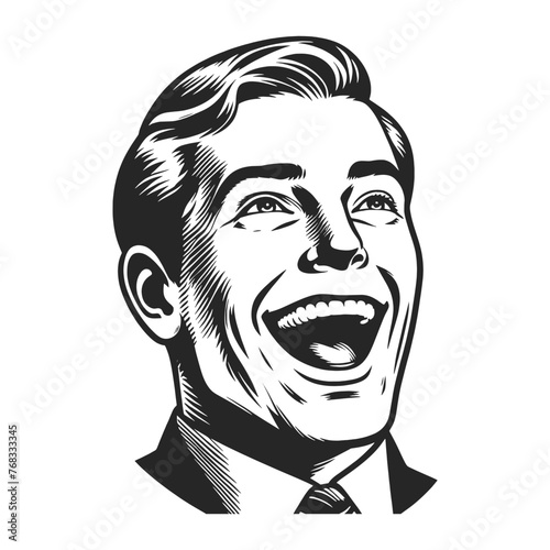 Ecstatic overjoyed happy businessman, vintage classic retro style. Gentleman sketch engraving generative ai fictional character vector illustration. Scratch board imitation.