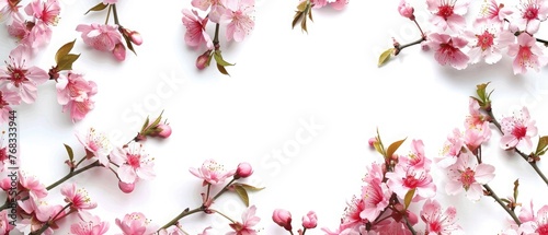 Frame of spring flowering branches on white background. © Azadar