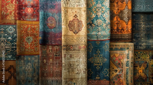 Textile designs inspired by Mughal art, showcasing intricate patterns and vintage collections for interior decoration