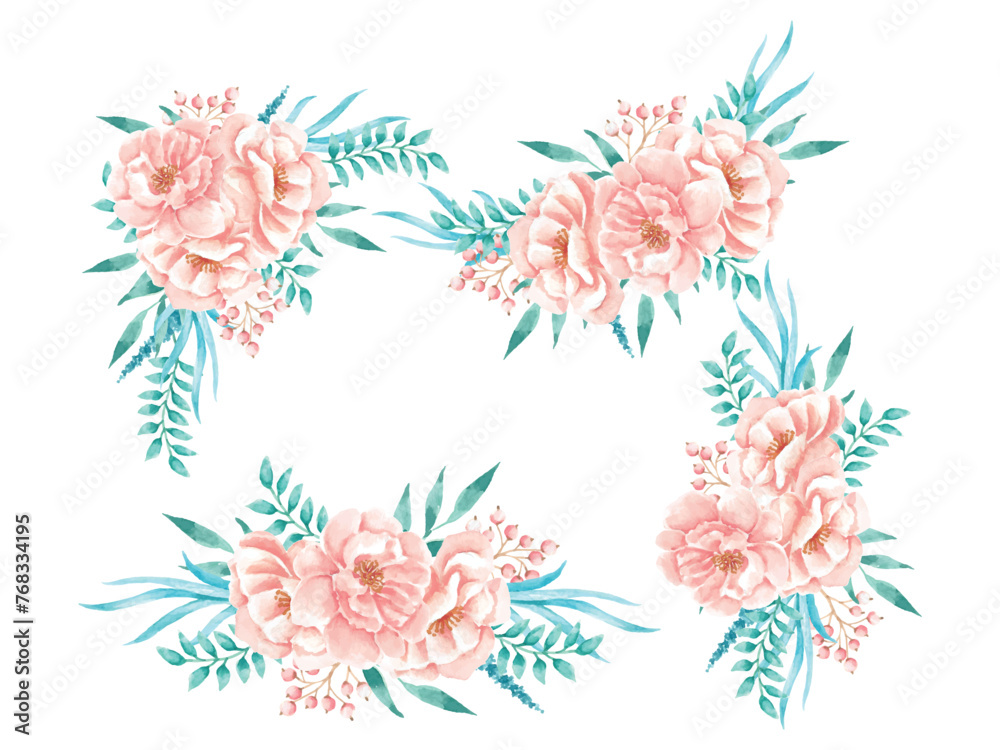 Peach flower and leaves painting ornament collection