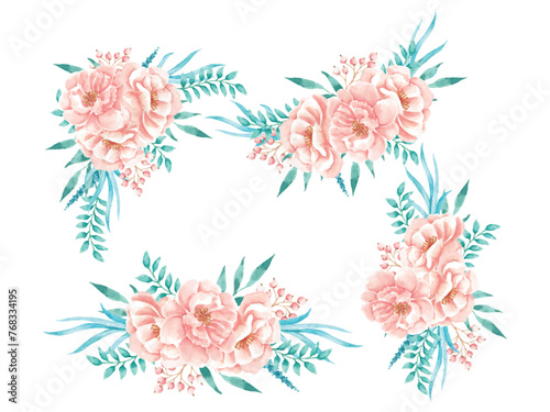 Peach flower and leaves painting ornament collection