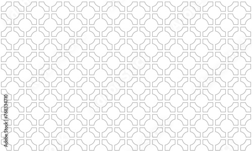 Grey outline abstract geometric with circle and square seamless pattern. Vector Repeating Texture.