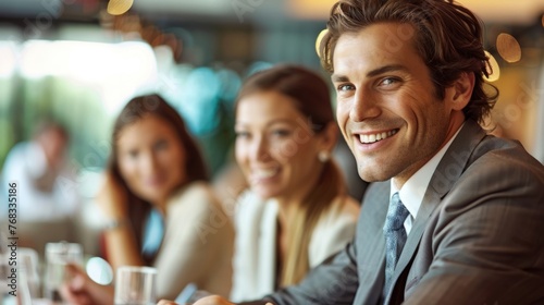 Bosses and managers discuss work plans, strategies, and sales reports at a conference table. Team strategic cooperation