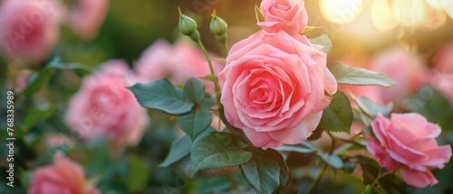 Pink rose decorated in the garden.