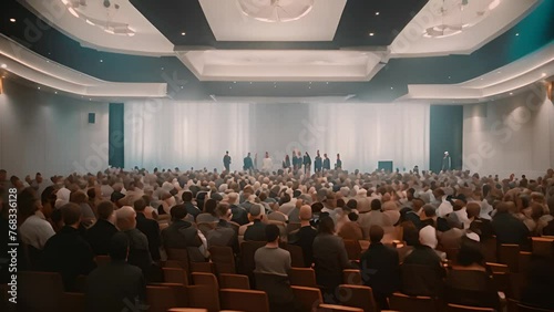Large Room Crowd Sitting Generative AI photo