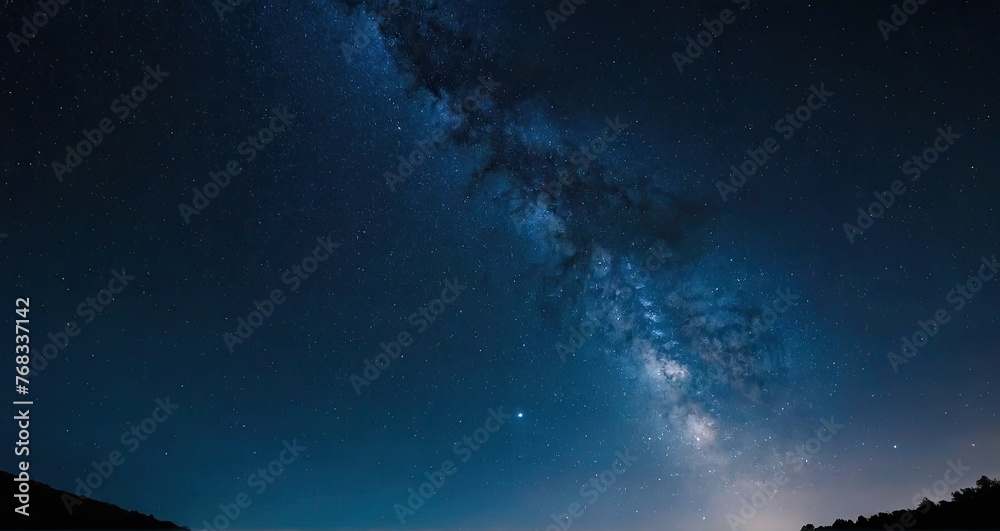 A blue sky with stars and a galaxy - obrazy, fototapety, plakaty 