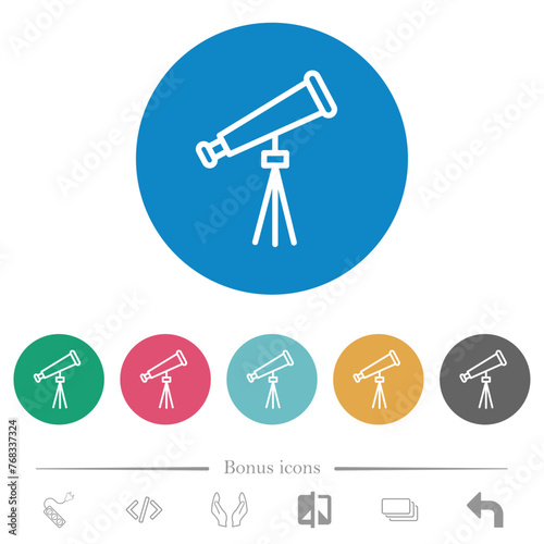 Space telescope outline flat round icons