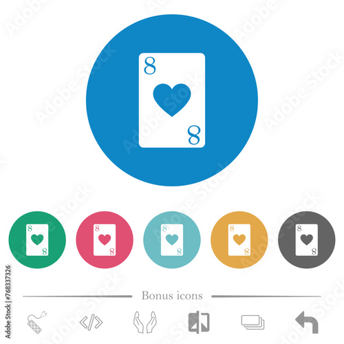 Eight of hearts card flat round icons photo