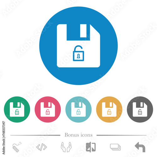 Unlock file flat round icons
