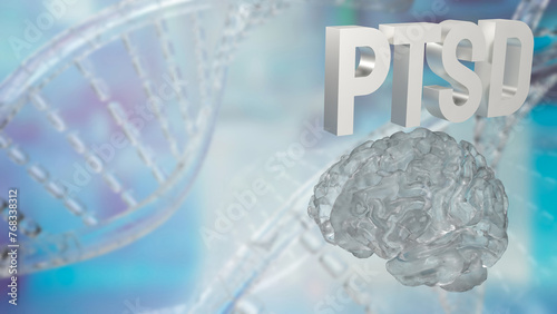 The Brain and ptsd text for health or sci concept 3d rendering.