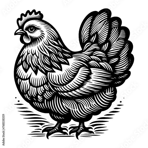  Hen chicken engraving sketch PNG illustration with transparent background