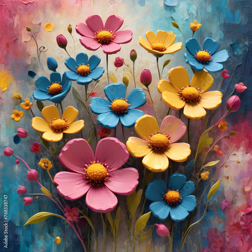 Background with flowers. An oil masterpiece capturing the essence of spring s floral symphony