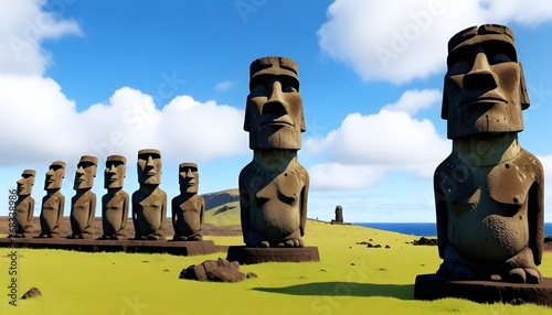 Moai historical statues in a landscape