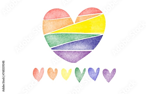 Rainbow heart drawing on white background with copy space for texts, concept for celebrating, supporting and attending the pride month events of LGBTQ+ people around the world.