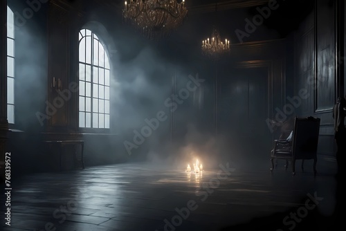  Dark  misty floor  solitary spotlight  dramatic contrasts  dynamic lighting  atmospheric effects  mysterious ambiance  intrigue  exploration  abstract scene  immersive  enigmatic  captivating.
