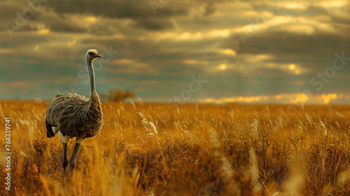 Ostrich among the savanna grass