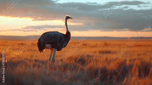 Ostrich in the middle of the savanna