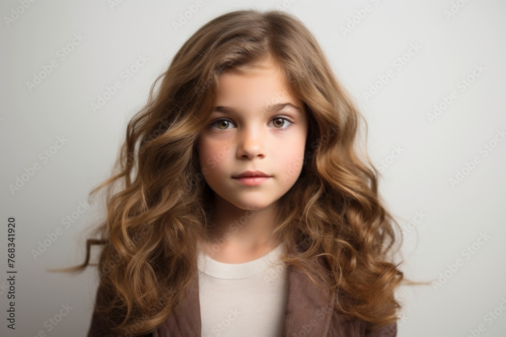 Portrait of a beautiful little girl with long curly hair. Studio shot. Portrait of a beautiful little girl with long curly hair. Studio shot.