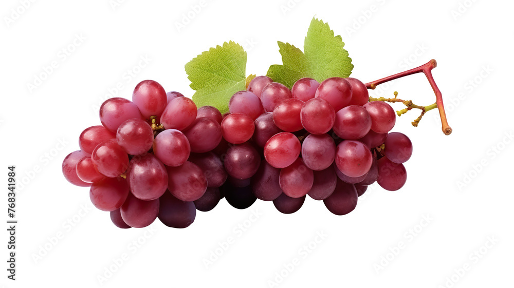 Fototapeta premium Bunches of grapes with leaves isolated on a transparent background 