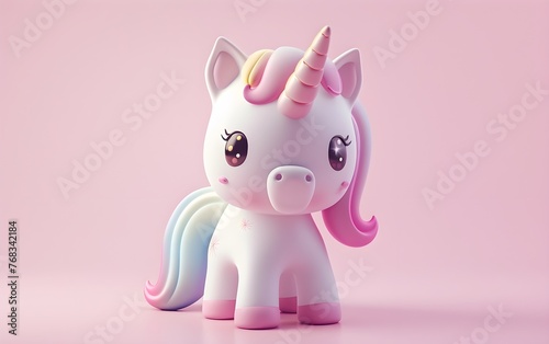 Cute unicorn 3d illustration on a pastel pink modern color background  stars sparkles  children artworks  fashion graphic simple design  wallpaper and greeting card designs.