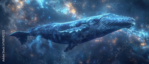 Alien whale ship, cosmic sea, starlight, night, majestic glide © Katawut