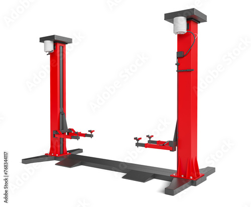 Professional Red Automotive Lift in a Repair Shop in 3d render transparent background (ID: 768344117)