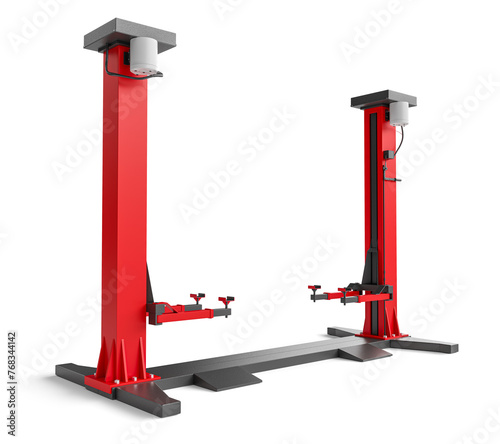 Professional Red Automotive Lift in a Repair Shop in 3d render transparent background (ID: 768344142)