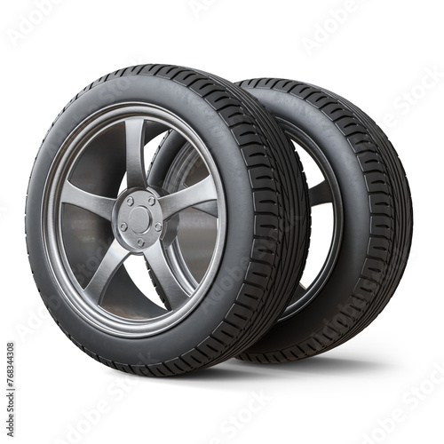 Set of Alloy Wheels with Tires 3D Render on Transparent Background (ID: 768344308)