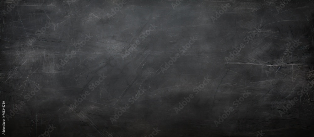 A detailed monochrome photography of a blackboard covered with chalk writings, capturing the intricate patterns and textures of the grey chalk against the dark brown surface