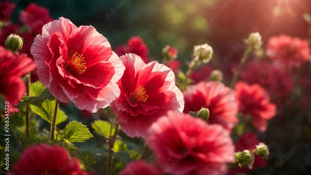 Fototapeta premium Hollyhock Flowers Close-Up Macro Shot with Soft Blur