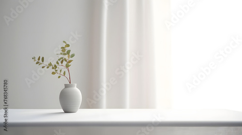 white minimalist plant and table scene setting poster web page PPT background with Generative