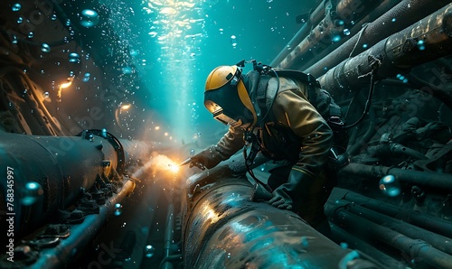 Beneath the Surface, Immersive Portrait of Pipeline Repair by an Underwater Welder