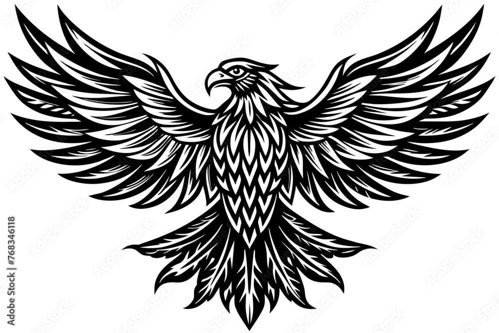 Eagle spreading its wing. Black and white vector. Eagle spreading its wing. Black and white vector.