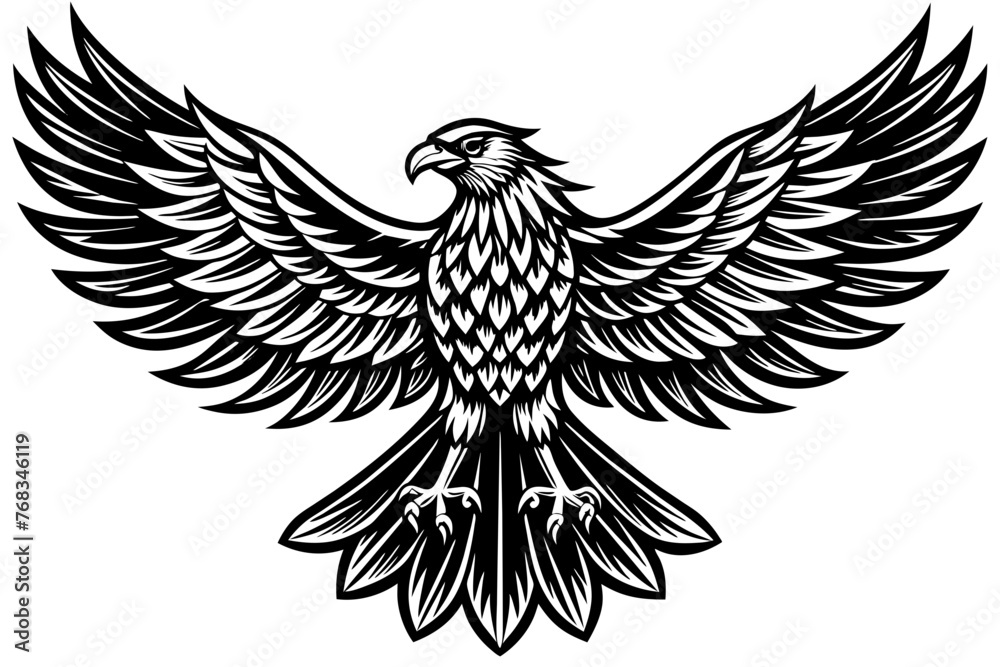 Obraz premium Eagle spreading its wing. Black and white vector.