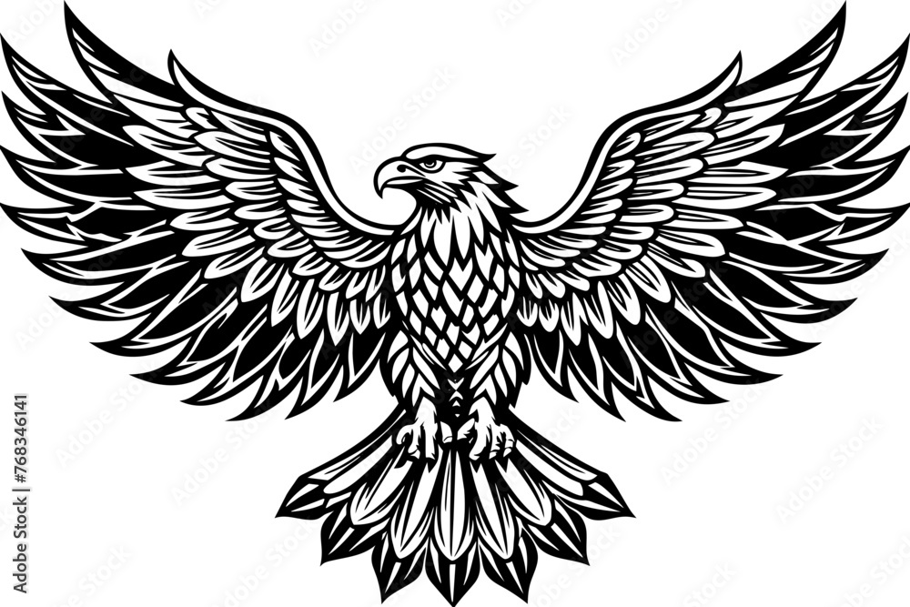 Obraz premium Eagle spreading its wing. Black and white vector.