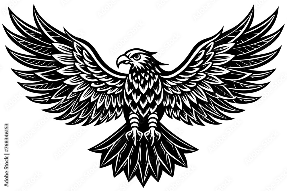 Obraz premium Eagle spreading its wing. Black and white vector.