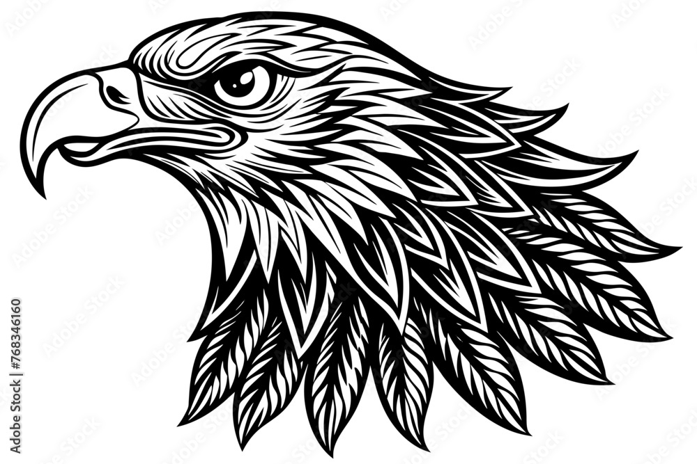 Eagle head black and white vector.