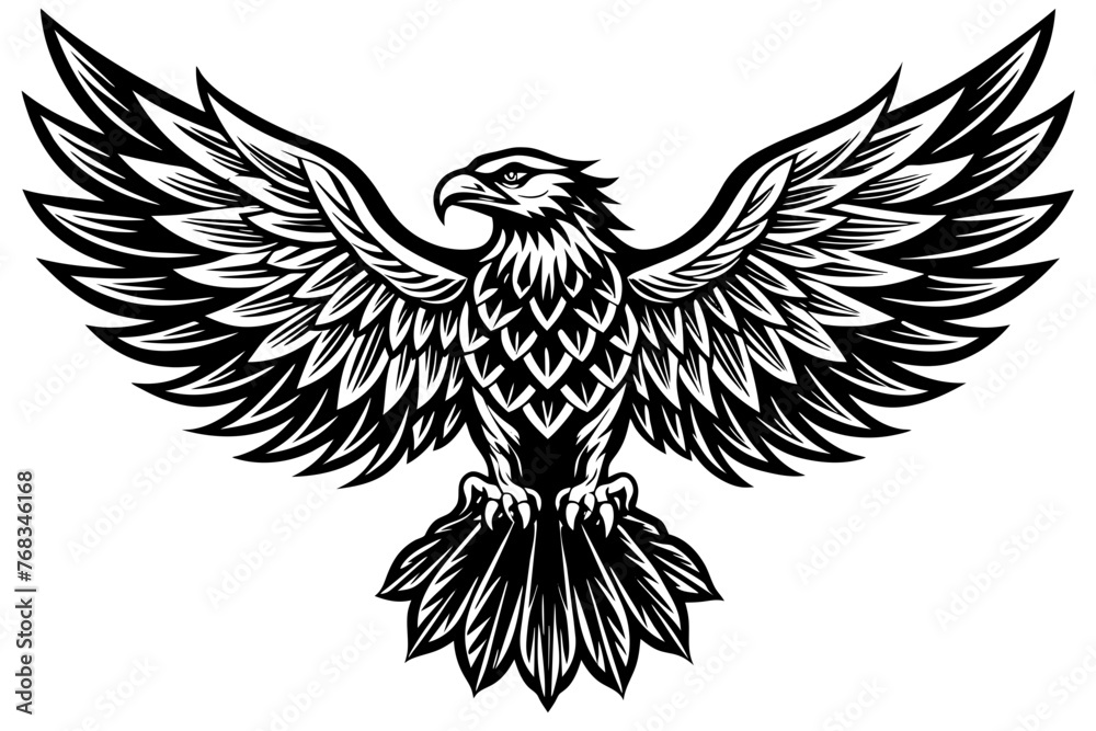 Eagle spreading its wing. Black and white vector. Eagle spreading its wing. Black and white vector.