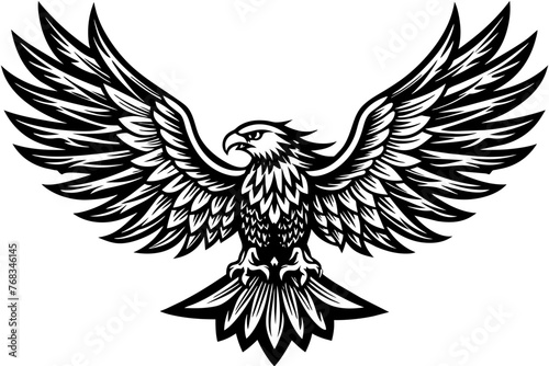 Eagle spreading its wing. Black and white vector. © KHF