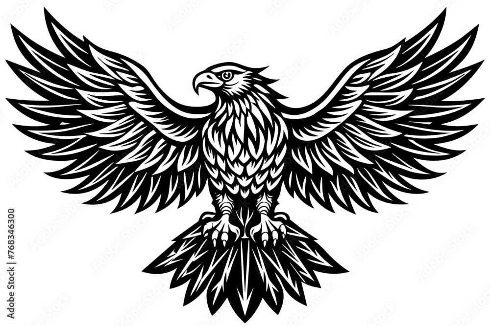Obraz premium Eagle spreading its wing. Black and white vector.