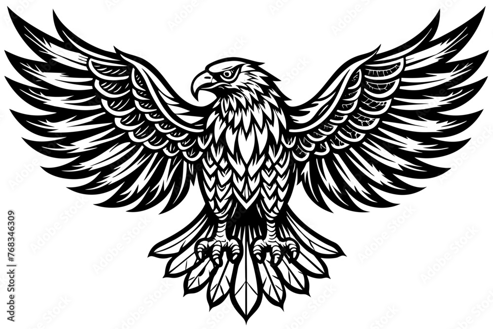 Obraz premium Eagle spreading its wing. Black and white vector.