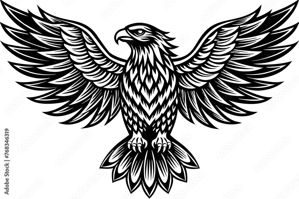Obraz premium Eagle spreading its wing. Black and white vector.