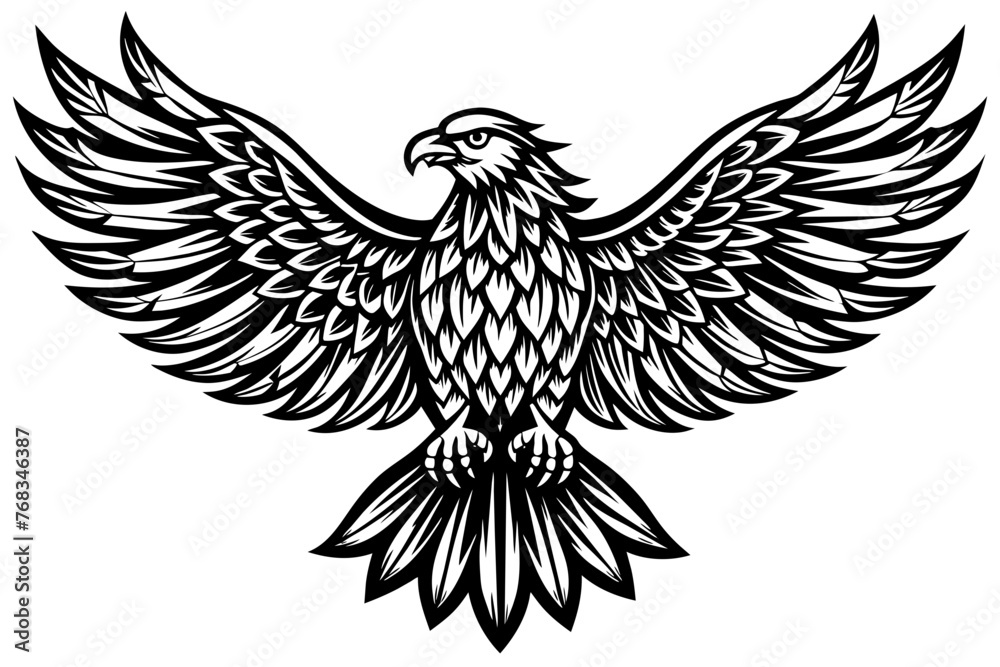 Obraz premium Eagle spreading its wing. Black and white vector.