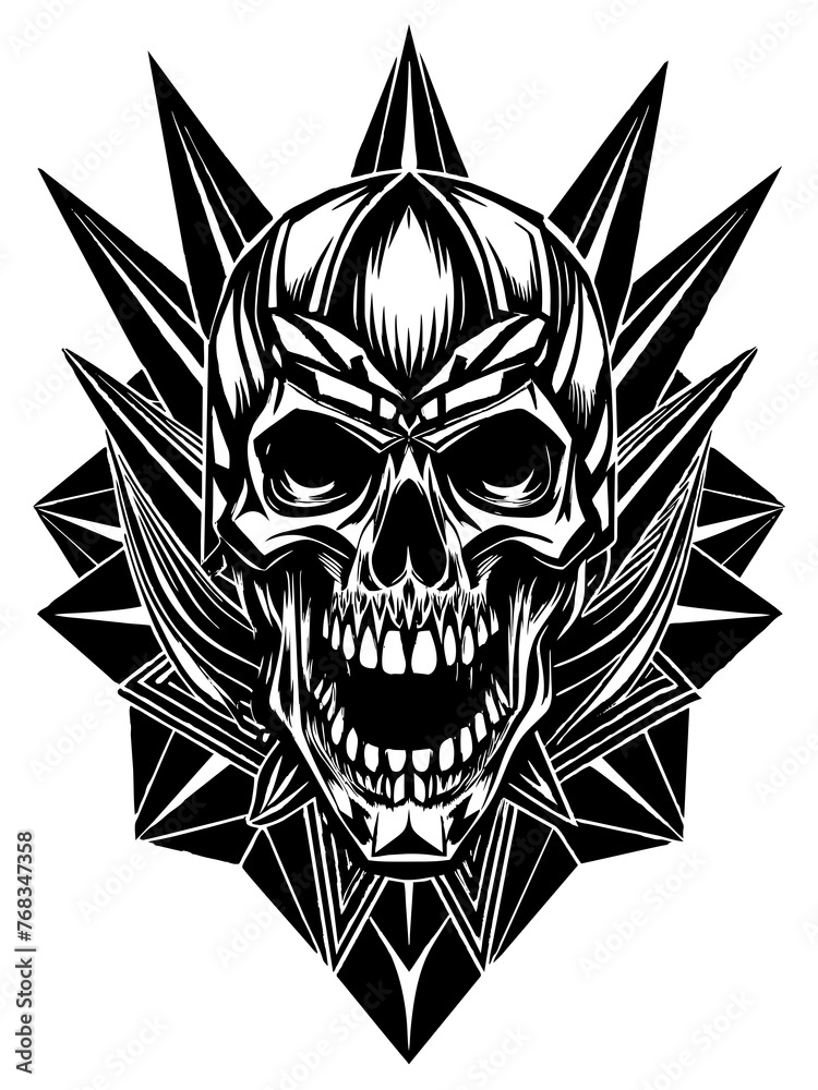 Hard rock metal skull with horns.