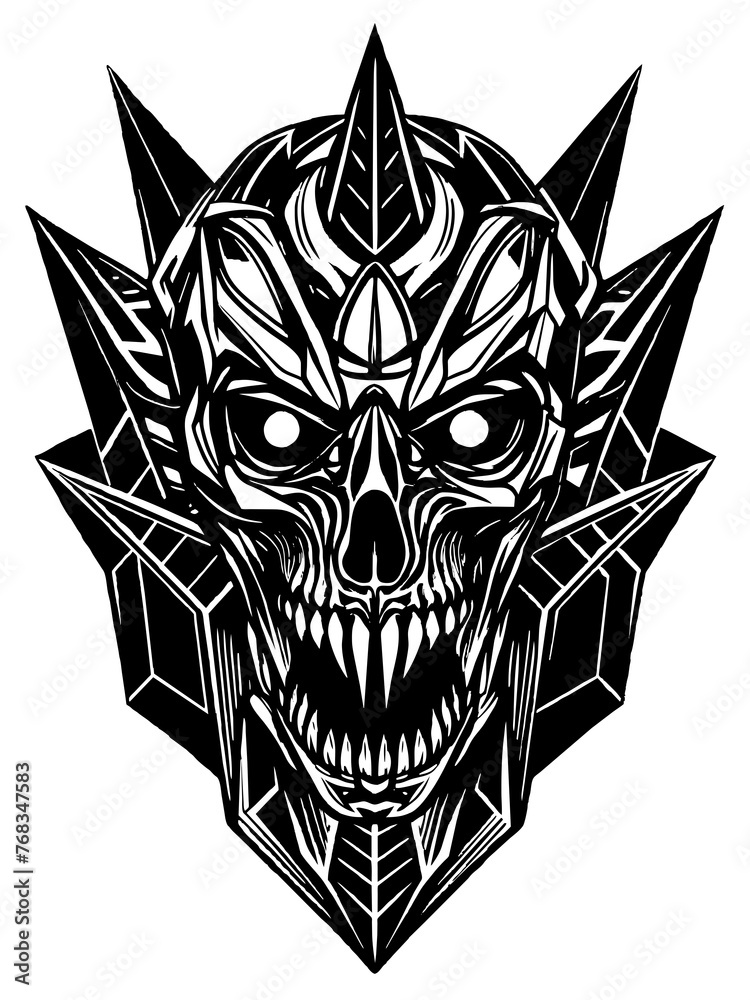 Fototapeta premium Hard rock metal skull with horns.
